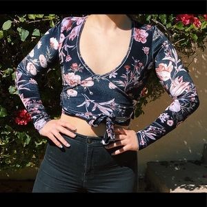 Nasty Gal Velvet Tie Floral Crop Top